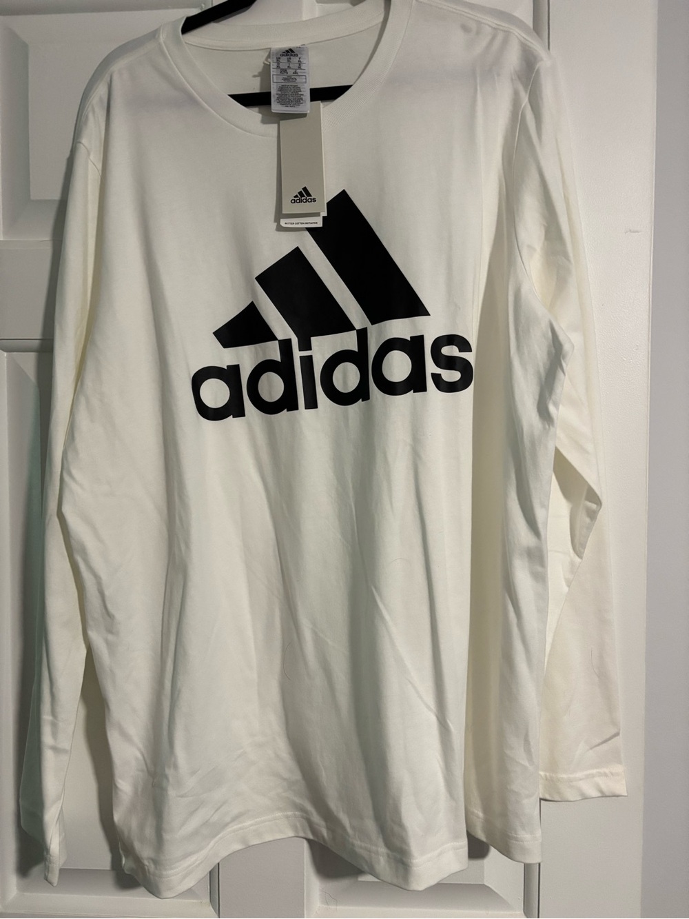 adidas White Long-Sleeve Shirt with Black Logo